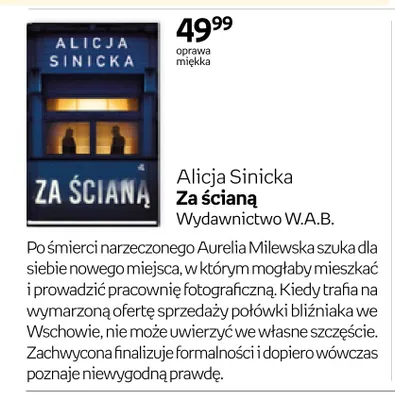 Książka Za ścianą Alicja Sinicka promocja w Empik