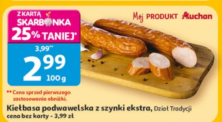 Kiełbasa podwawelska z szynki ekstra promocja w Auchan