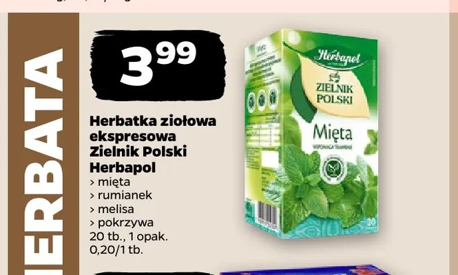 Herbatka ziołowa ekspresowa Zielnik Polski Herbapol rumianek promocja w Netto