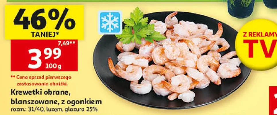 Krewetki obrane, blanszowane, z ogonkiem promocja w Auchan