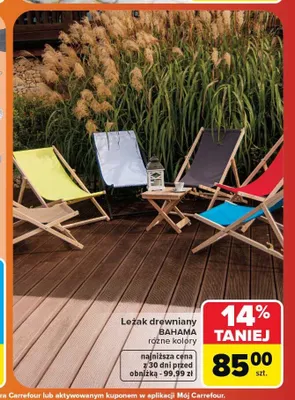 Leżak drewniany Bahama promocja w Carrefour