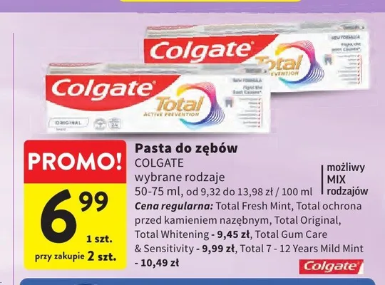 Pasta do zębów Colgate Total ochrona przed kamieniem nazębnym promocja w Intermarche