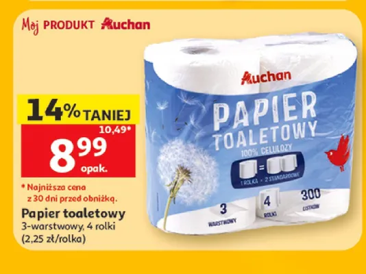Papier toaletowy Auchan 3-warstwowy promocja w Auchan