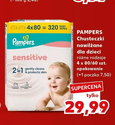Chusteczki nawilżane dla dzieci Pampers Sensitive 4-pak 80 szt. promocja w Kaufland