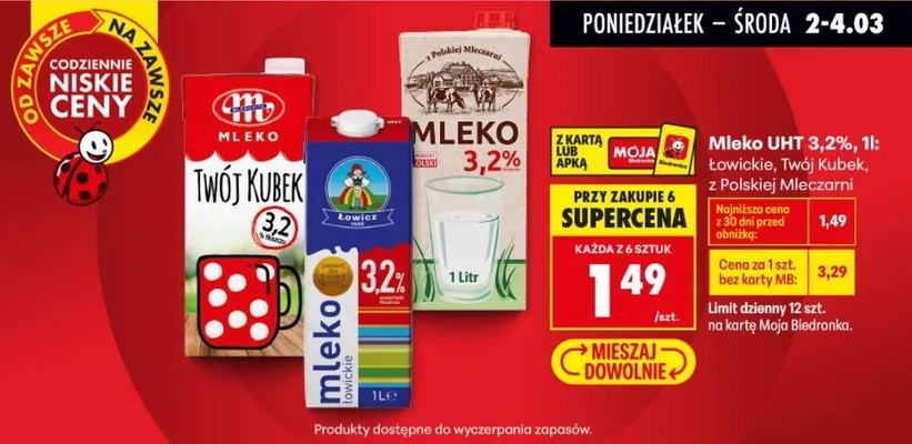 Mleko UHT 3,2% promocja w Biedronka
