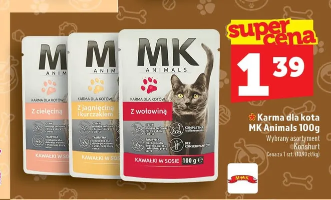 Karma dla kota z wołowiną MK Animals promocja w TOPAZ