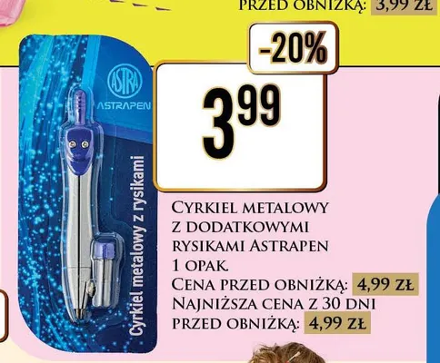 Cyrkiel metalowy z dodatkowymi rysikami Astrapen promocja w Dino