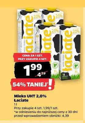 Mleko UHT 2,0% Łaciate promocja w Netto