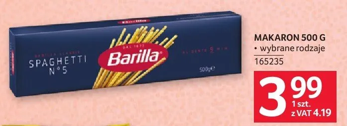 Makaron Barilla Spaghetti 500 g promocja w Selgros