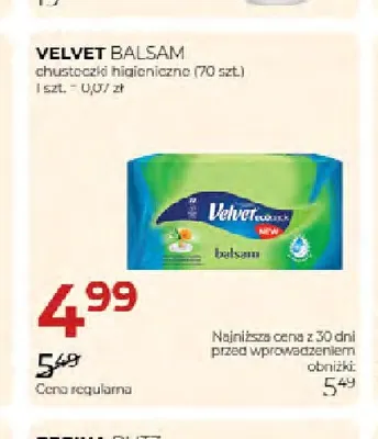Chusteczki higieniczne Balsam Velvet promocja w Drogerie Jawa
