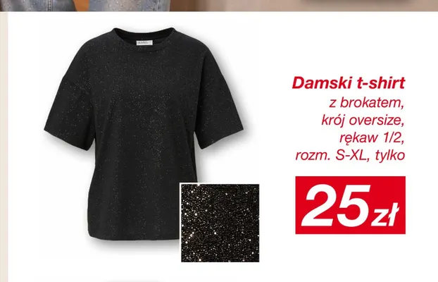 Damski t-shirt z brokatem krój oversize rękaw 1/2 promocja w KiK