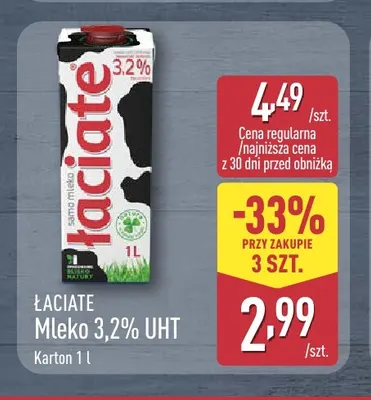 Mleko UHT Łaciate 3,2% promocja w Aldi