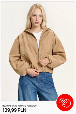 Beżowa lekka kurtka z kapturem Cropp promocja w Cropp