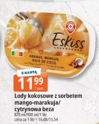 Lody kokosowe z sorbetem mango-marakuja Eskiss Gourmandes promocja w Leclerc