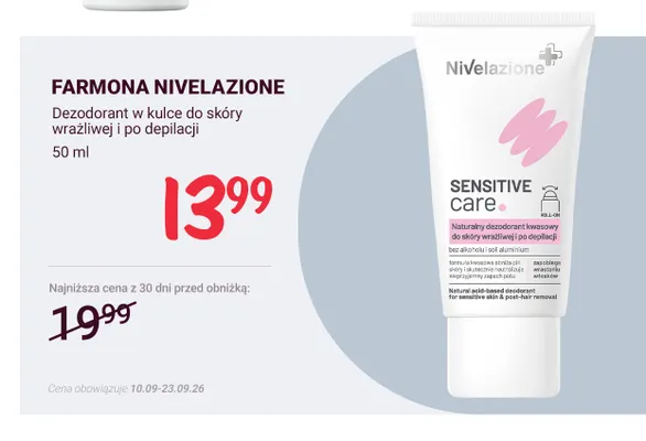 Dezodorant w kulce do skóry wrażliwej i po depilacji Farmona Nivelazione promocja w Rossmann