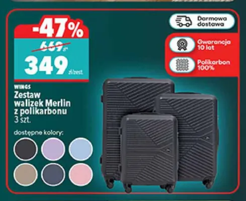 Zestaw walizek Merlin z polikarbonu 3 szt. Wings promocja w Biedronka