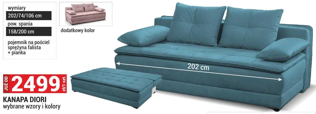 Kanapa Diori 202/74/106cm wybrane wzory i kolory promocja w Merkury Market