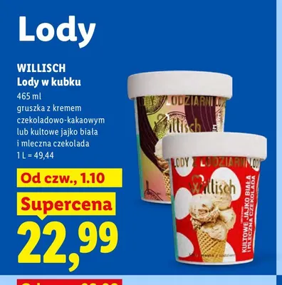 Lody w kubku kultowe jajko biała i mleczna czekolada Willisch promocja w Lidl