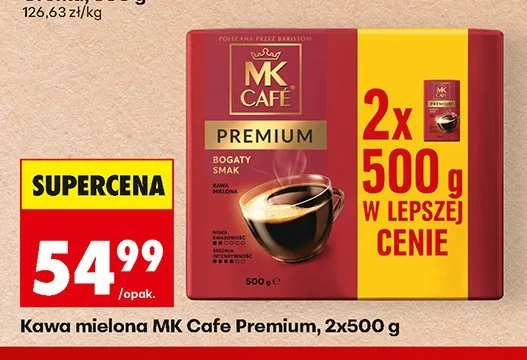Kawa mielona MK Cafe Premium 2-pak 500 g promocja w Biedronka