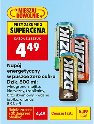 Napój energetyczny w puszce zero cukru Dzik ananas promocja w Biedronka