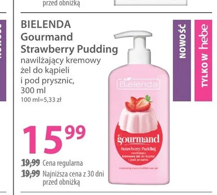 Nawilżający kremowy żel do kąpieli i pod prysznic Bielenda Gourmand Strawberry Pudding promocja w Hebe