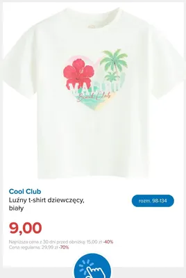 Luźny t-shirt dziewczęcy biały Cool Club promocja w Smyk