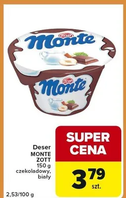 Deser Monte Zott czekoladowy biały promocja w Carrefour Express