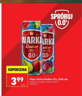 Piwo bezalkoholowe Warka Radler Owoce leśne promocja w Biedronka