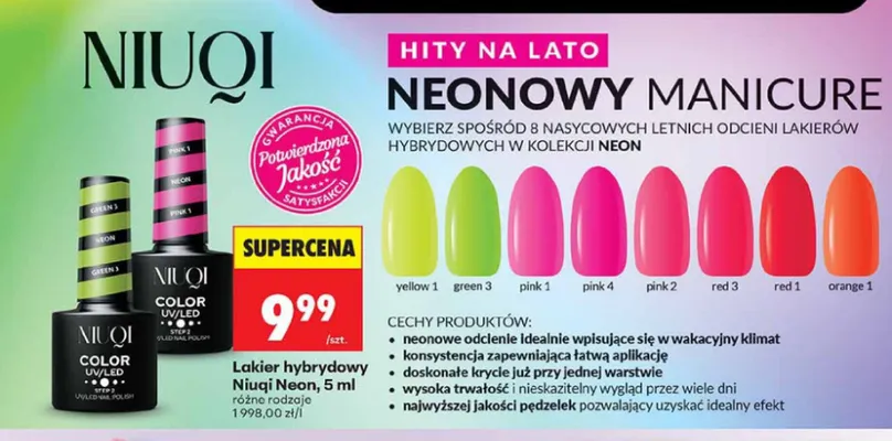 Lakier hybrydowy Niuqi Neon orange 1 promocja w Biedronka