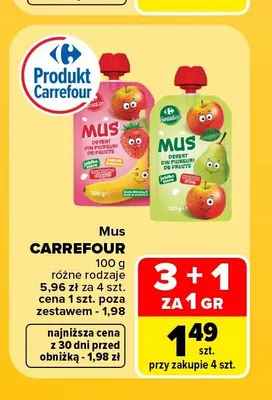 Mus Carrefour jabłko gruszka promocja w Carrefour Market