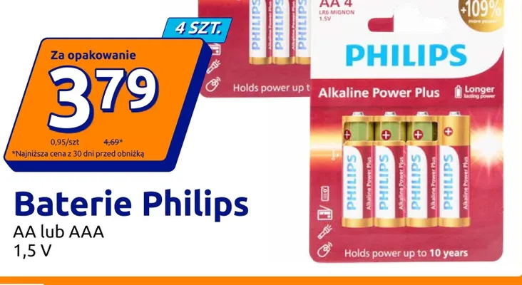 Baterie alkaliczne Philips Aa 4-pak 1,5V promocja w Action