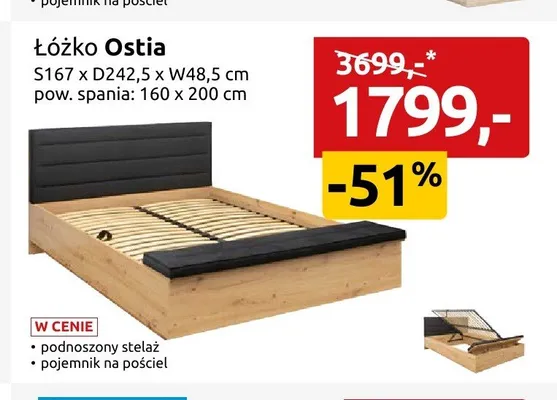 Łóżko Ostia promocja w Black Red White