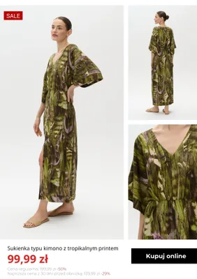 Sukienka typu kimono z tropikalnym printem Greenpoint promocja w Greenpoint