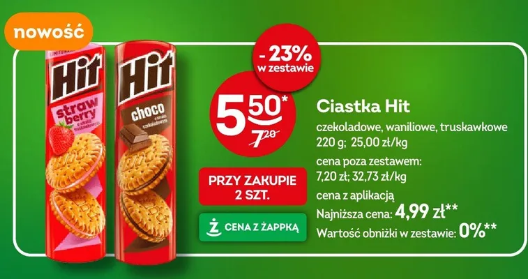 Ciastka czekoladowe, waniliowe, truskawkowe promocja w Żabka