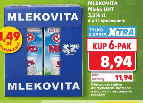 Mleko UHT 3,2% tł. Mlekovita 6-pak 1l promocja w Kaufland