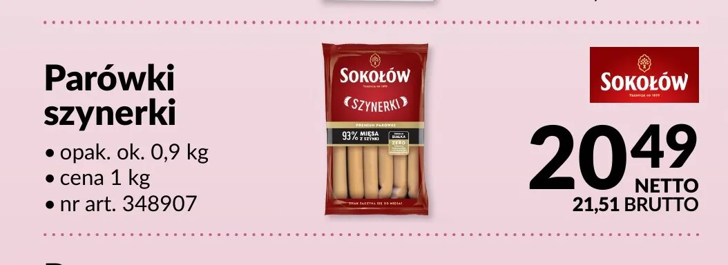 Parówki szynerki Sokołów promocja w Makro