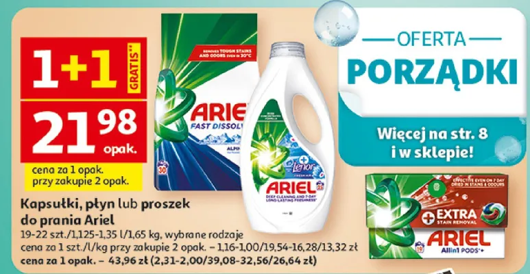 Kapsułki, płyn lub proszek do prania Ariel promocja w Auchan