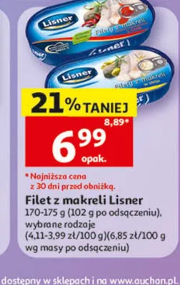 Filety z makreli w sosie pomidorowym Lisner promocja w Auchan