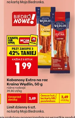 Kabanosy Extra na raz z szynki Kraina Wędlin promocja w Biedronka
