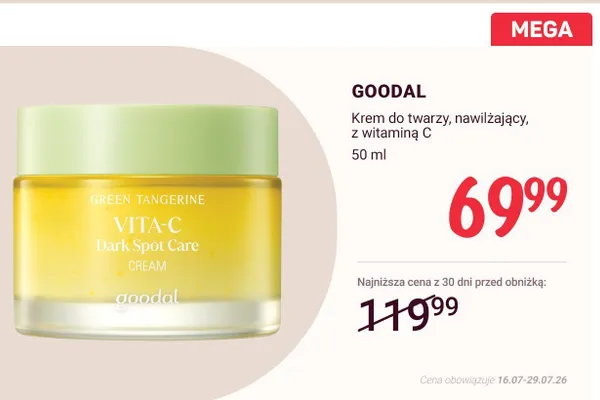 Krem do twarzy nawilżający z witaminą C Goodal Green Tangerine Vita-C Dark Spot Care promocja w Rossmann
