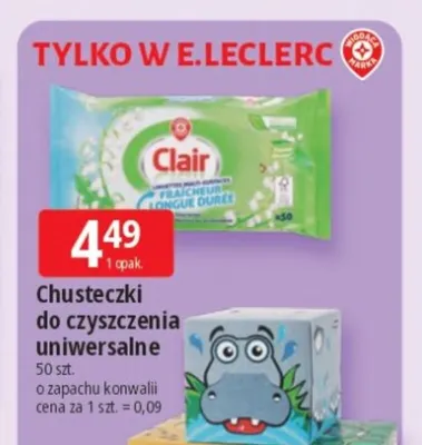 Chusteczki do czyszczenia uniwersalne o zapachu konwalii Clair promocja w Leclerc