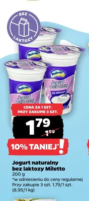 Jogurt naturalny bez laktozy Miletto promocja w Netto