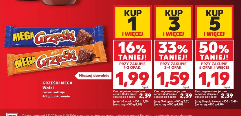 Wafel Grześki Mega kakaowy w czekoladzie deserowej promocja w Kaufland