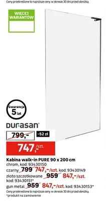Kabina walk-in PURE Durasan gun metal 90x200 cm promocja w Leroy Merlin