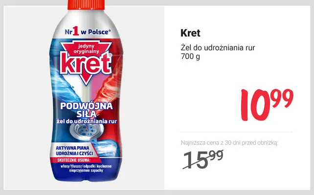Żel do udrożniania rur Kret promocja w Rossmann