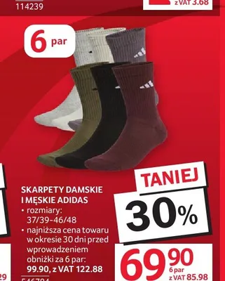 Skarpety damskie i męskie Adidas 6-pak promocja w Selgros