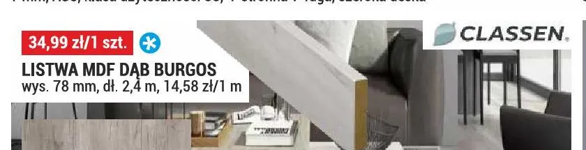 Listwa MDF Dąb Burgos Classen promocja w Merkury Market