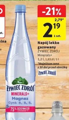 Napój lekko gazowany Żywiec Zdrój Minerals+ 1,2l promocja w Intermarche