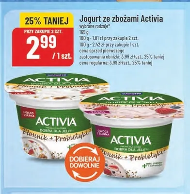 Jogurt ze zbożami Activia jabłko i ziarna promocja w POLOmarket