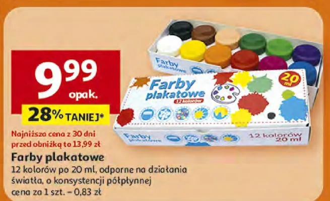 Farby plakatowe 12 kolorów po 20 ml promocja w Auchan